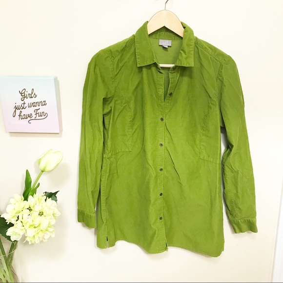J. Jill Tops - J. Jill Corduroy Tunic Shirt Top Button Down Green